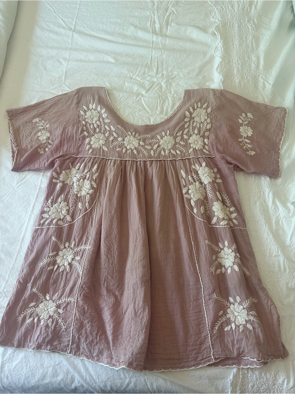 Womens Embroidered Mauve Peasant Top